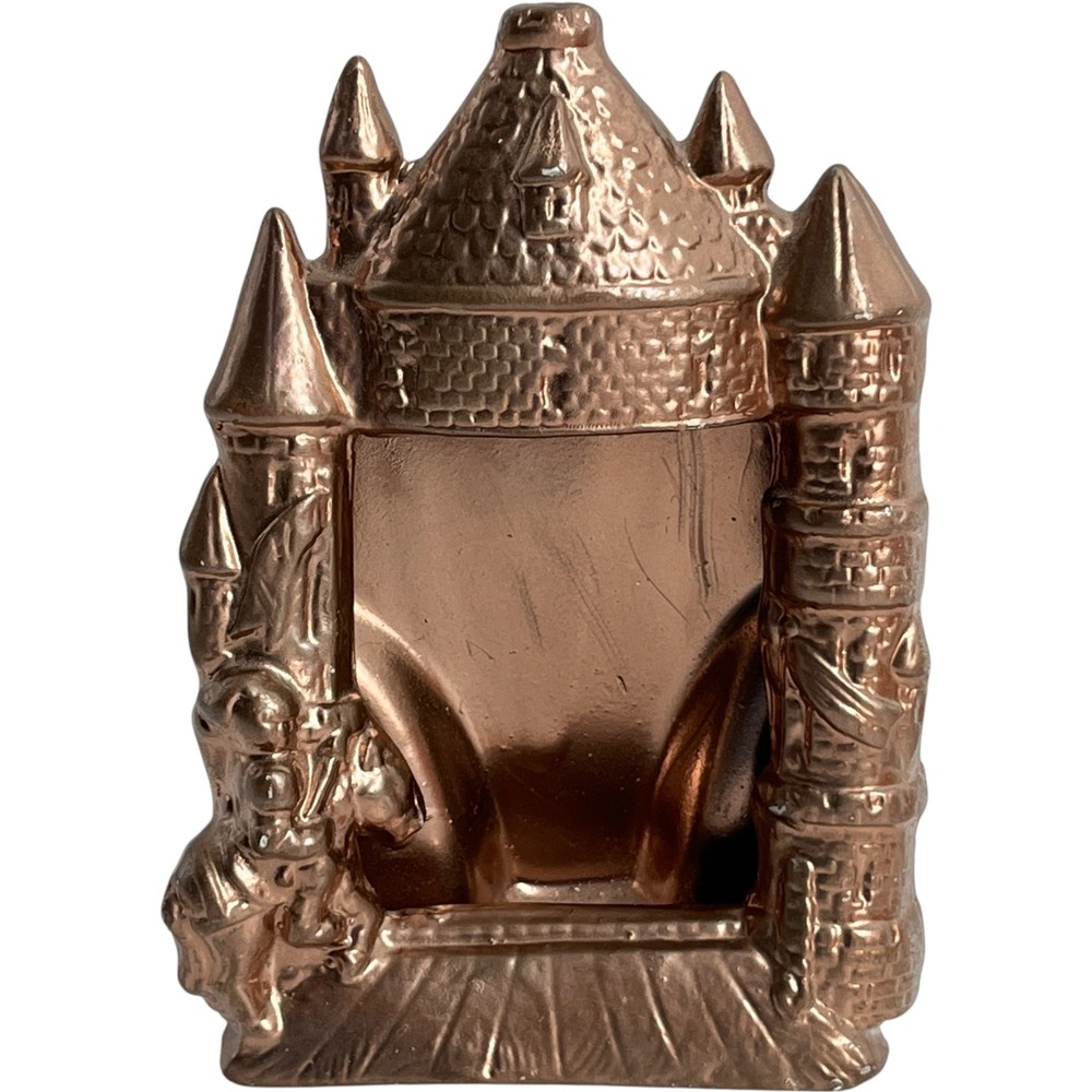 Vintage Copper Tone Ceramic Castle Photo Card Holder Medieval Decor